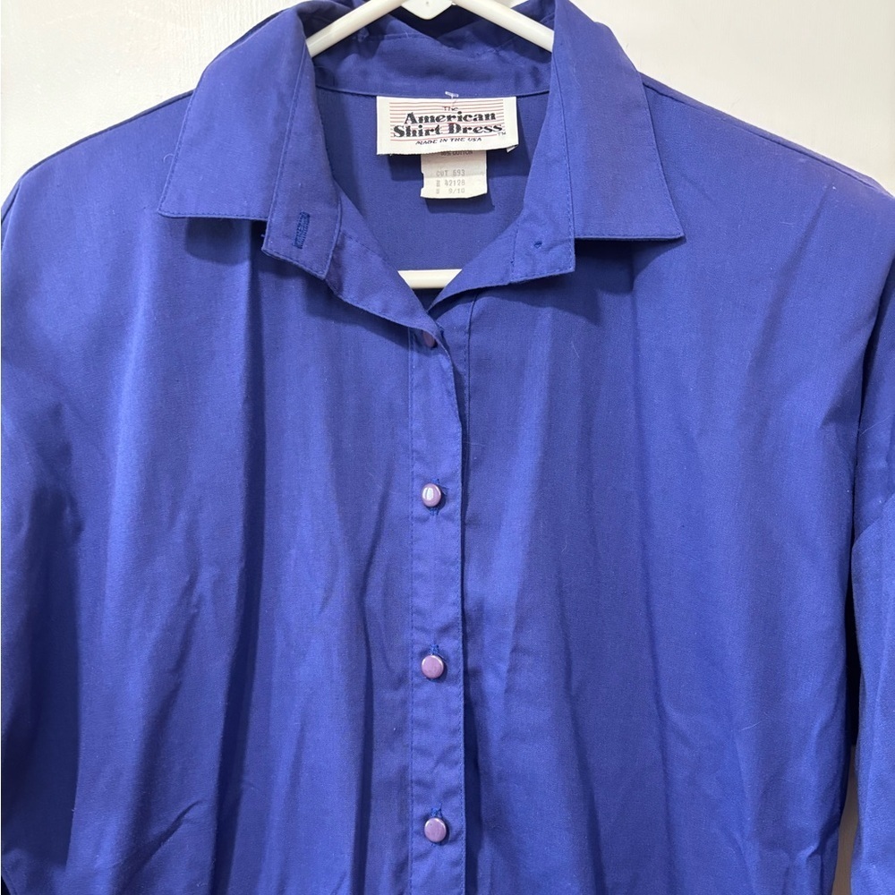Vintage 80s The American Shirt Dress Blue Button Down Fit & Flare Size 9 10 USA - Picture 2 of 6